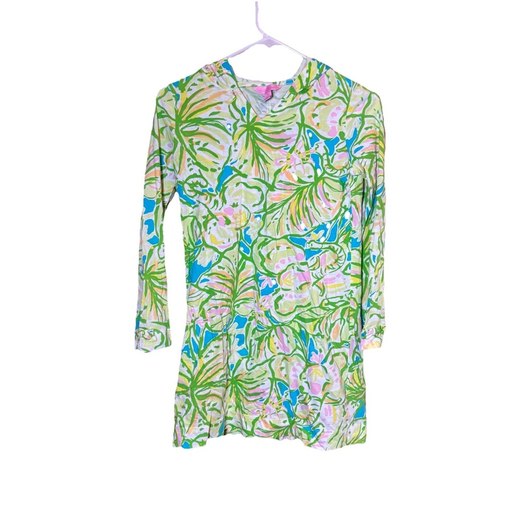 Lilly Pulitzer Girls XL 12/14 Swim Cover Up Hooded‎ Tropical Cotton Beach